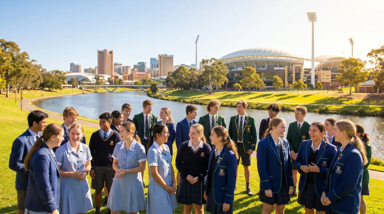 Students standing on the foreshore in Adelaide