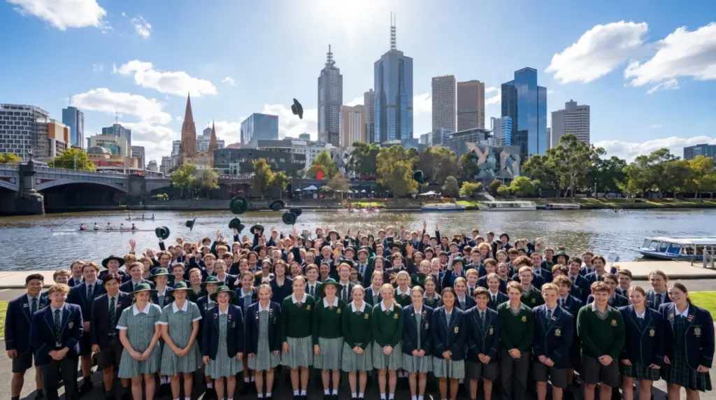 Melbourne city skyline representing group accommodation options for school and sports groups.
