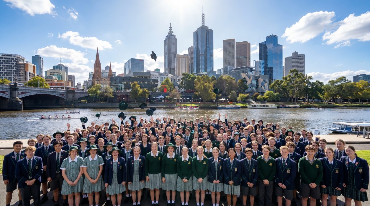 Students standing in the Melbourne CBD.